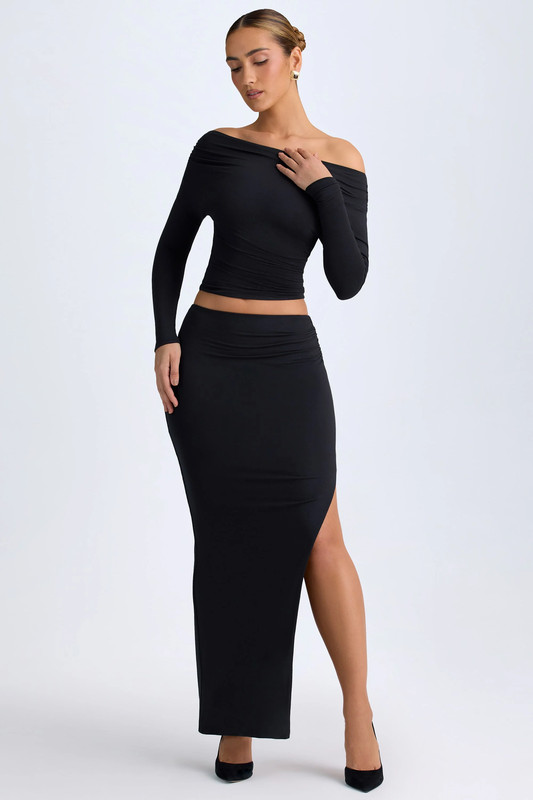 Modal Low-Rise Maxi Skirt in Black - Size:L